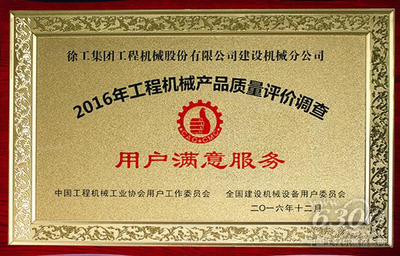 徐工<a href=//product.d1cm.com/qizhongji/ target=_blank>起重机械</a><a href=//product.d1cm.com/lvdaidiao/ target=_blank>履带起重机</a>板块和塔机板块分别荣获“产品质量全国用户满意奖”和“用户满意服务奖”。