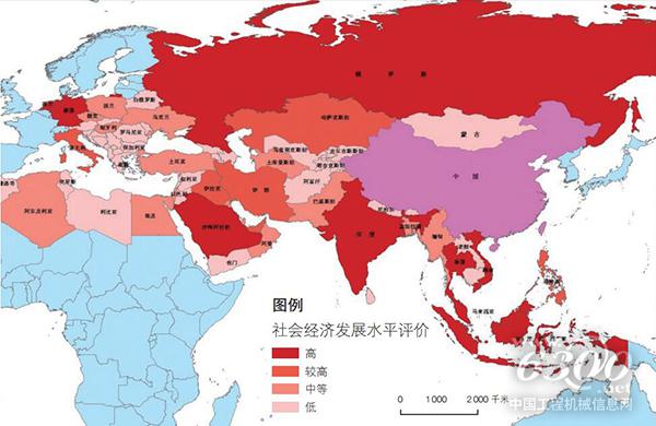 图 1 2013 年“一带一路”沿线国家社会经济发展水平空间分布