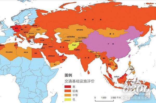图 2 2013 年“一带一路”沿线国家交通基础设施水平空间分布