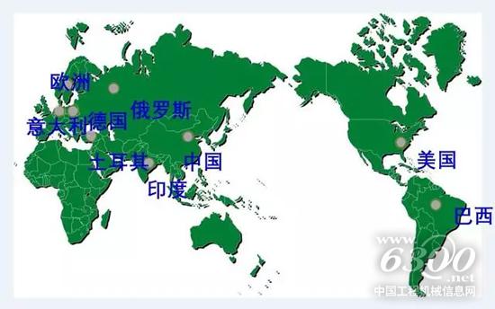 目前中联重科专利海外布局情况如图所示